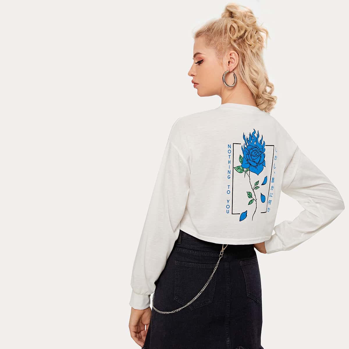 

Rose & Letter Graphic Crop Tee, White
