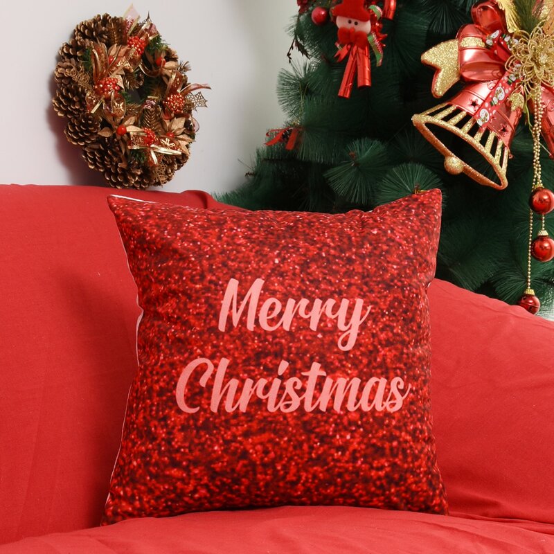

Letter Merry Christmas Print Glitter Cushion Cover, Red