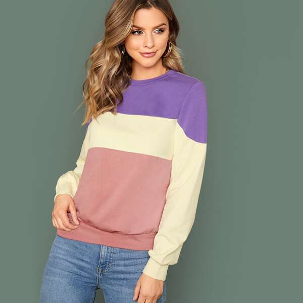 

Round Neck Cut-and-sew Pullover, Multicolor