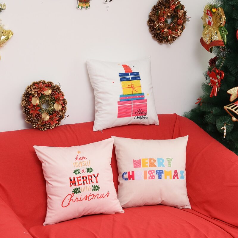 

1pc Christmas Print Cushion Cover, Multicolor