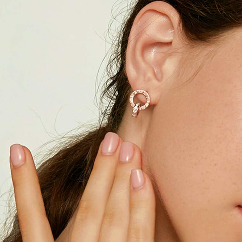 

1pair Rhinestone Engraved Round Drop Earrings, Gold