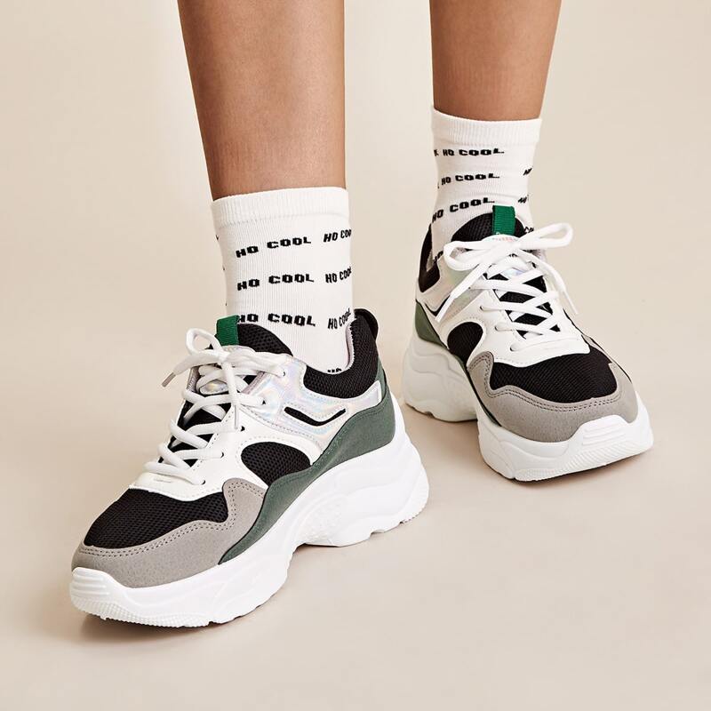 

Iridescent Detail Color Block Chunky Sneakers, Multicolor