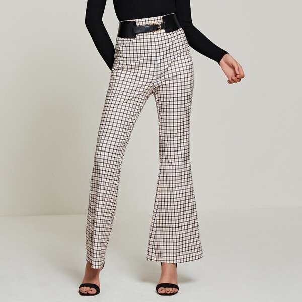 

Flare Leg Plaid Pants Without Belt, Multicolor