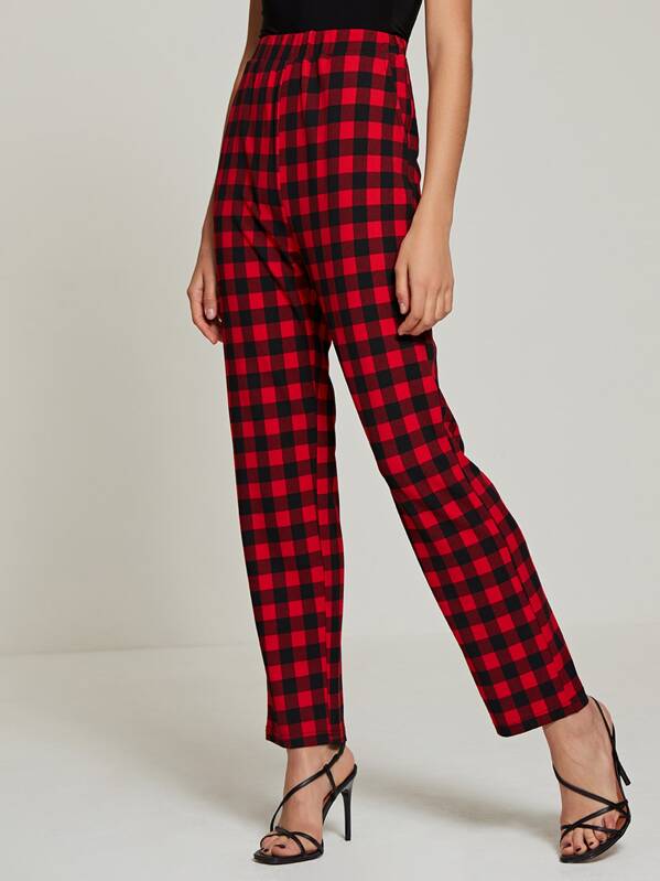 

Buffalo Plaid Straight Leg Trousers, Red, Ella Cuba