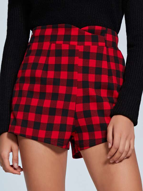 

High Waist Buffalo Plaid Shorts, Red, Ella Cuba