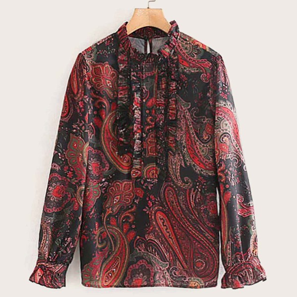 

Paisley Print Lettuce Frill Blouse, Multicolor