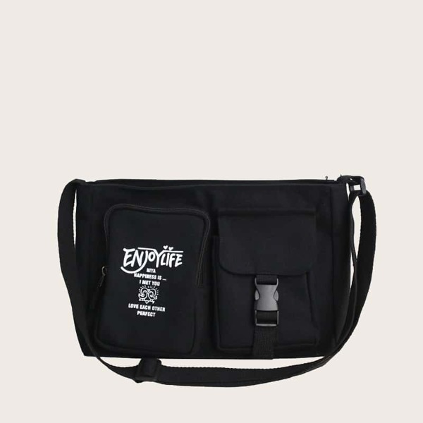 

Men Letter Graphic Crossbody Bag, Black