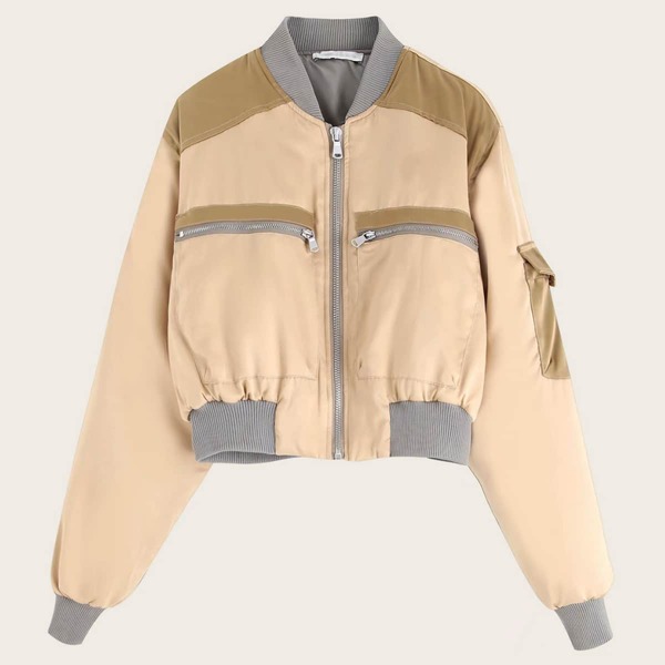 

Contrast Trim Zip Bomber Jacket, Multicolor