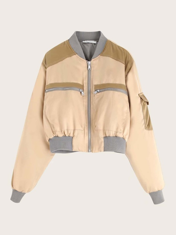 

Contrast Trim Zip Bomber Jacket, Multicolor