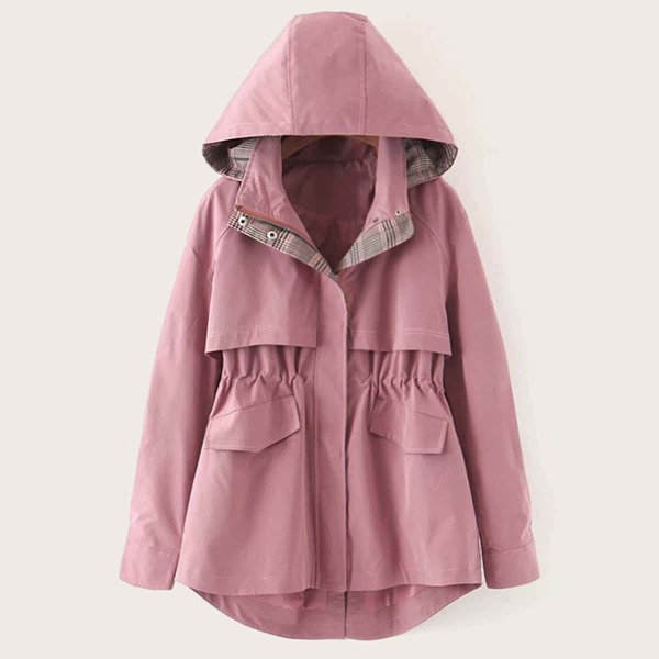 

Letter Graphic Tartan Plaid Lined Hooded Coat, Pink