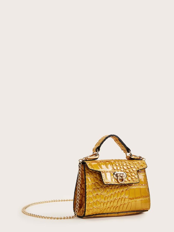 

Mini Croc Embossed Satchel Bag, Yellow