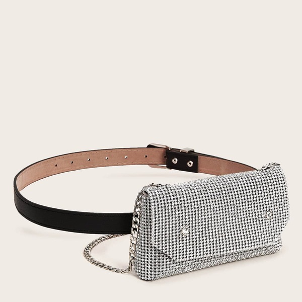 

Rhinestone Decor Fanny Pack, Silver
