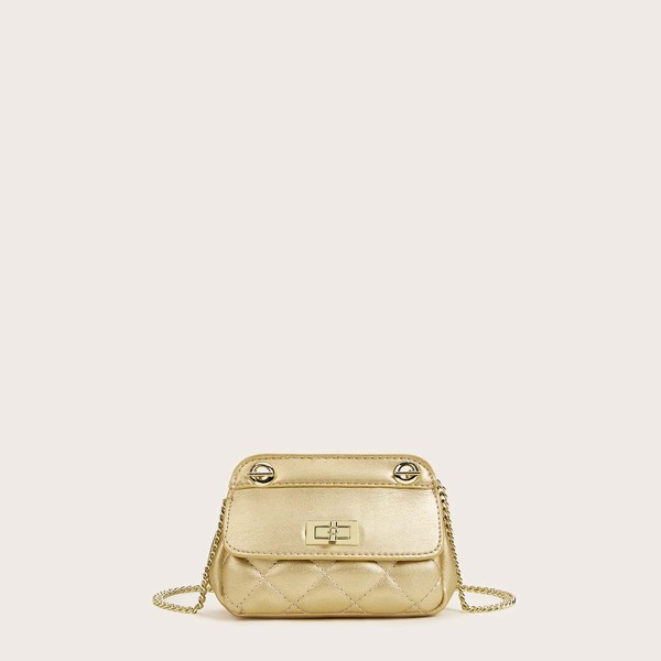 

Mini Twist Lock Quilted Chain Bag, Gold