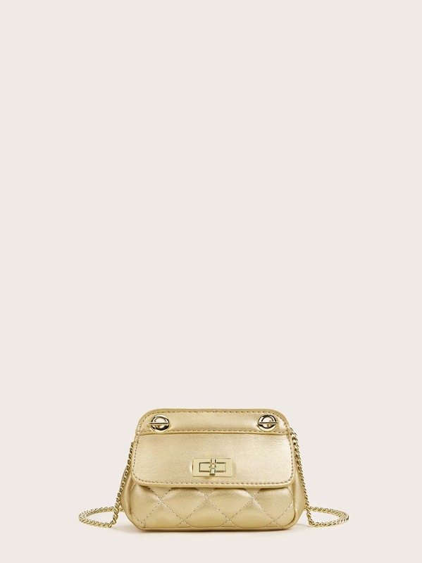 

Mini Twist Lock Quilted Chain Bag, Gold