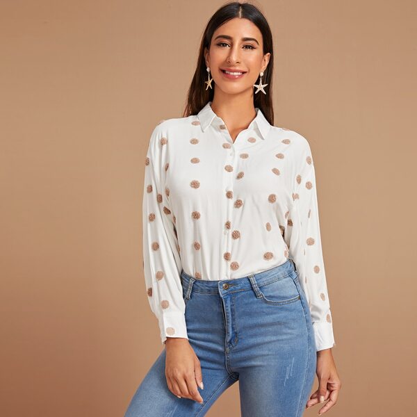 

Swiss Dot Button Up Blouse, White