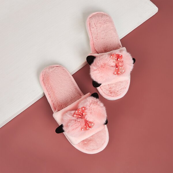 

Bow Decor Open Toe Slippers, Pink