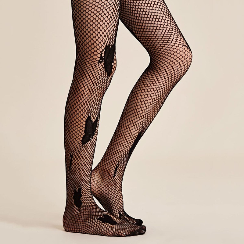 

1pair Spider Pattern Fishnet Stockings, Black
