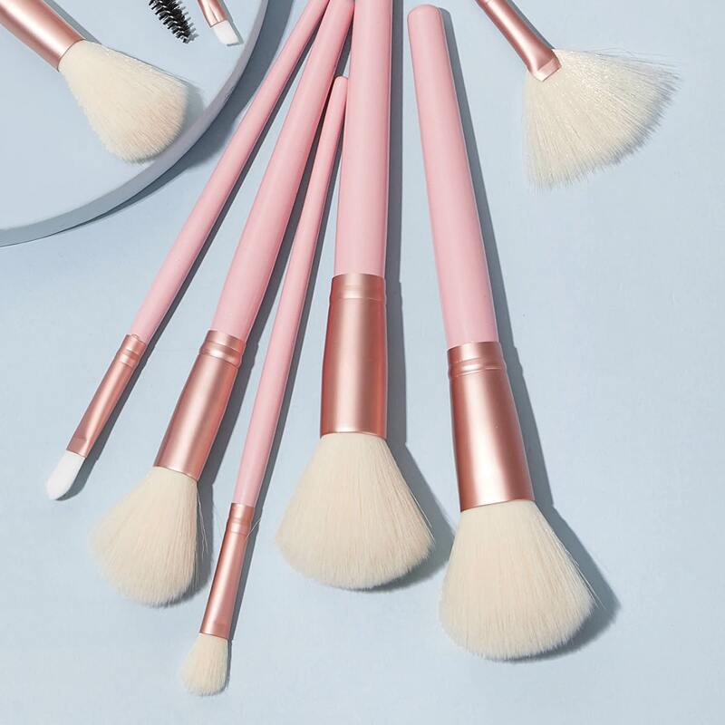 

10pcs Fan Shaped Makeup Brush Set, Pink