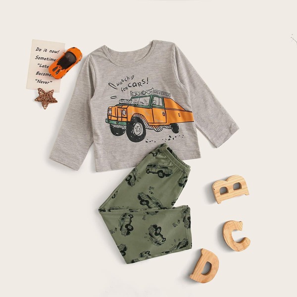 

Toddler Boys Cartoon Car Print PJ Set, Multicolor