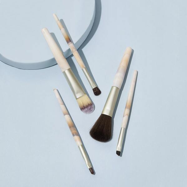 

5pcs Marble Handle Makeup Brush Set, Multicolor