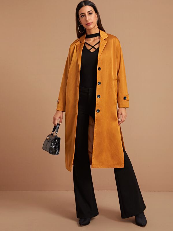 

Single Breasted Pocket Side Split Coat, Yellow, Gabe