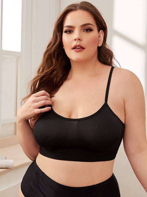 

Plus Solid Adjustable Strap Bralette, Black, Ella