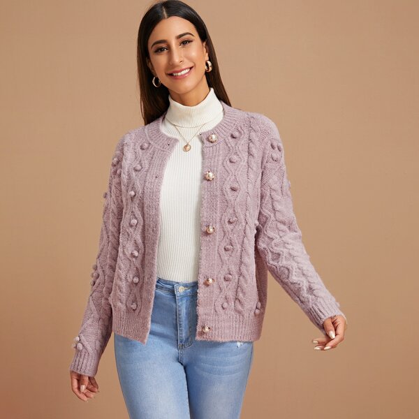 

Popcorn Knit Button Front Cardigan, Pink