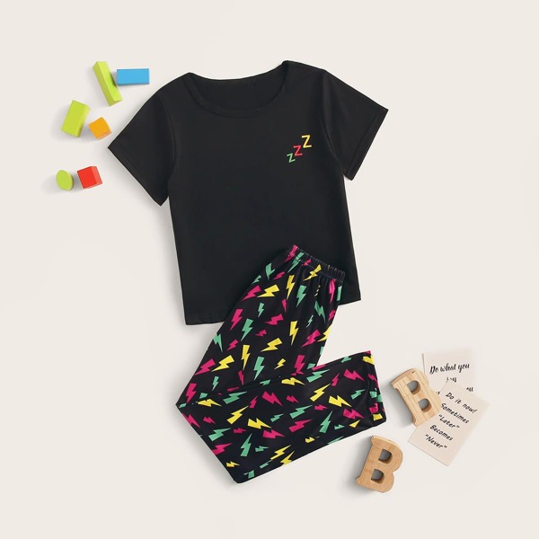 

Boys Lightning Print Pajama Set, Multicolor