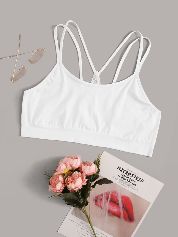 

Plus Contrast Lace Bralette, White