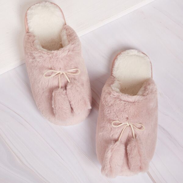 

Bow Decor Fluffy Slippers, Pink