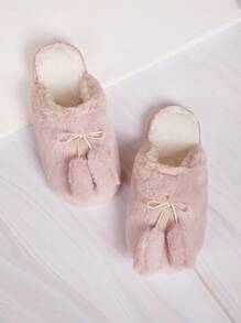 Bow Decor Fluffy Slippers