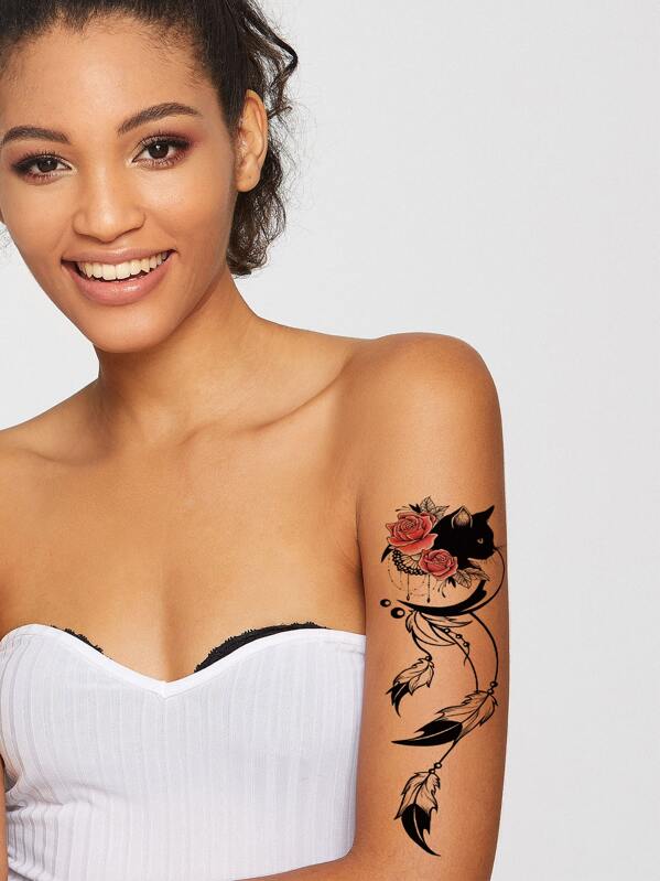 

1pc Cat Pattern Tattoo Sticker, Black
