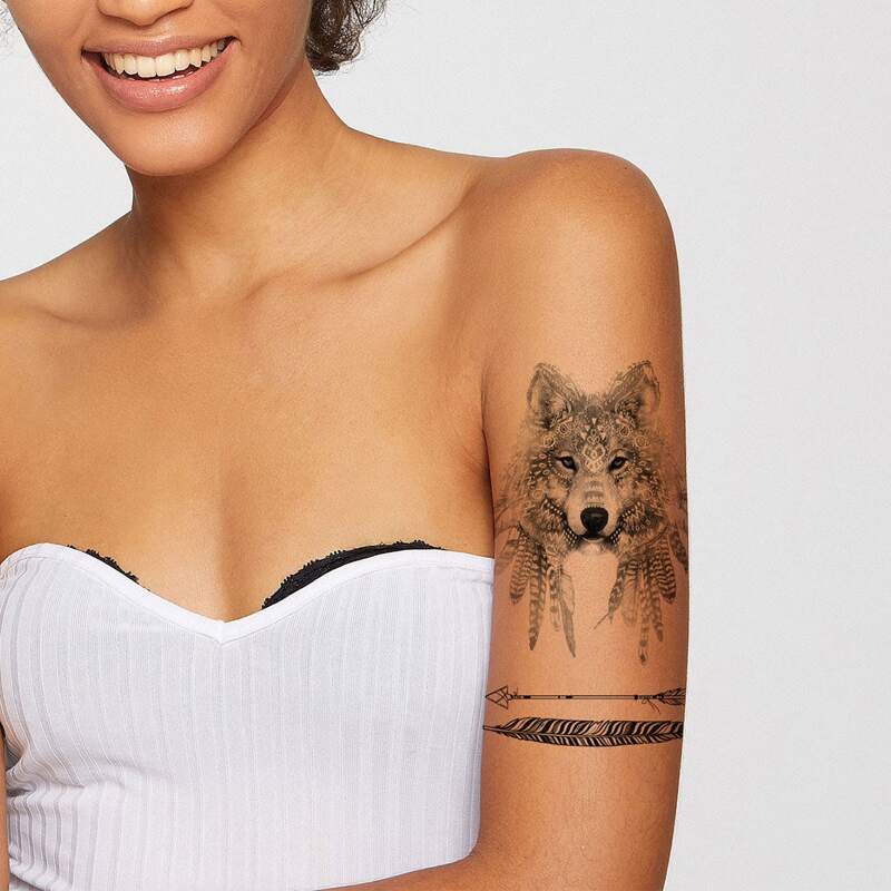 

1pc Wolf Pattern Tattoo Sticker, Black