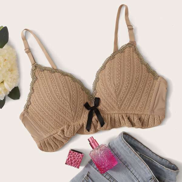 

Textured Adjustable Strap Bra, Khaki