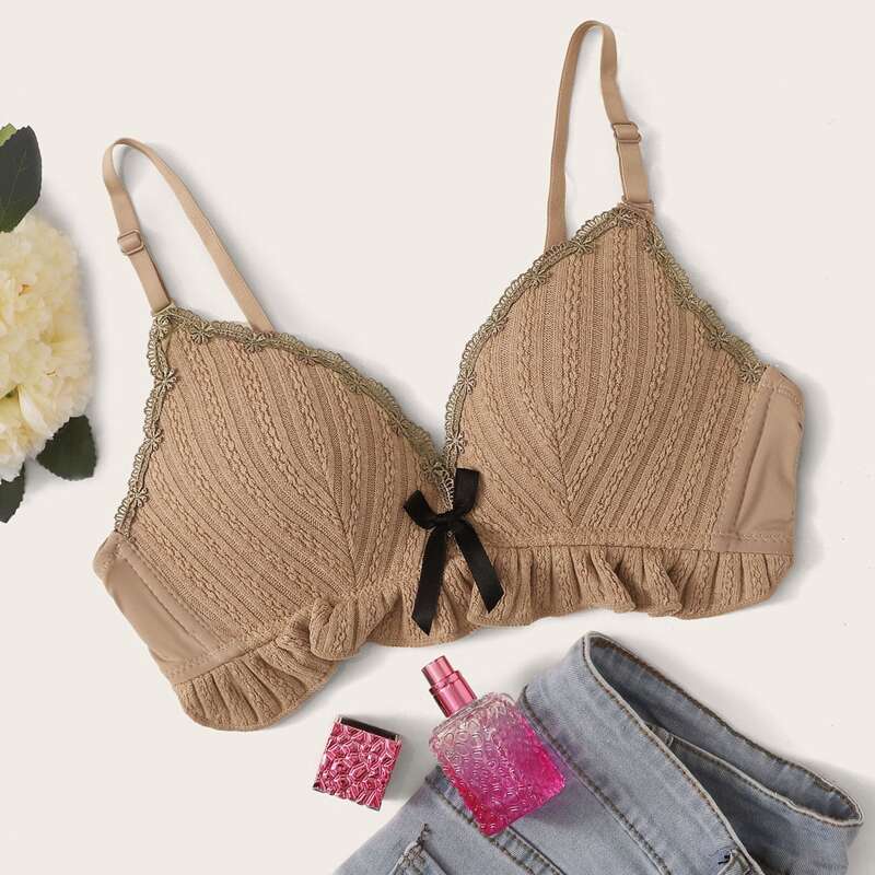 

Textured Adjustable Strap Bra, Khaki