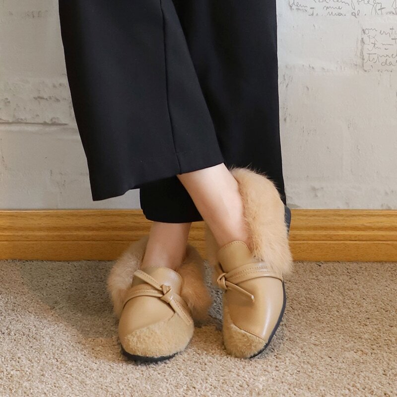 

Knotted Decor Faux Fur Loafers, Brown