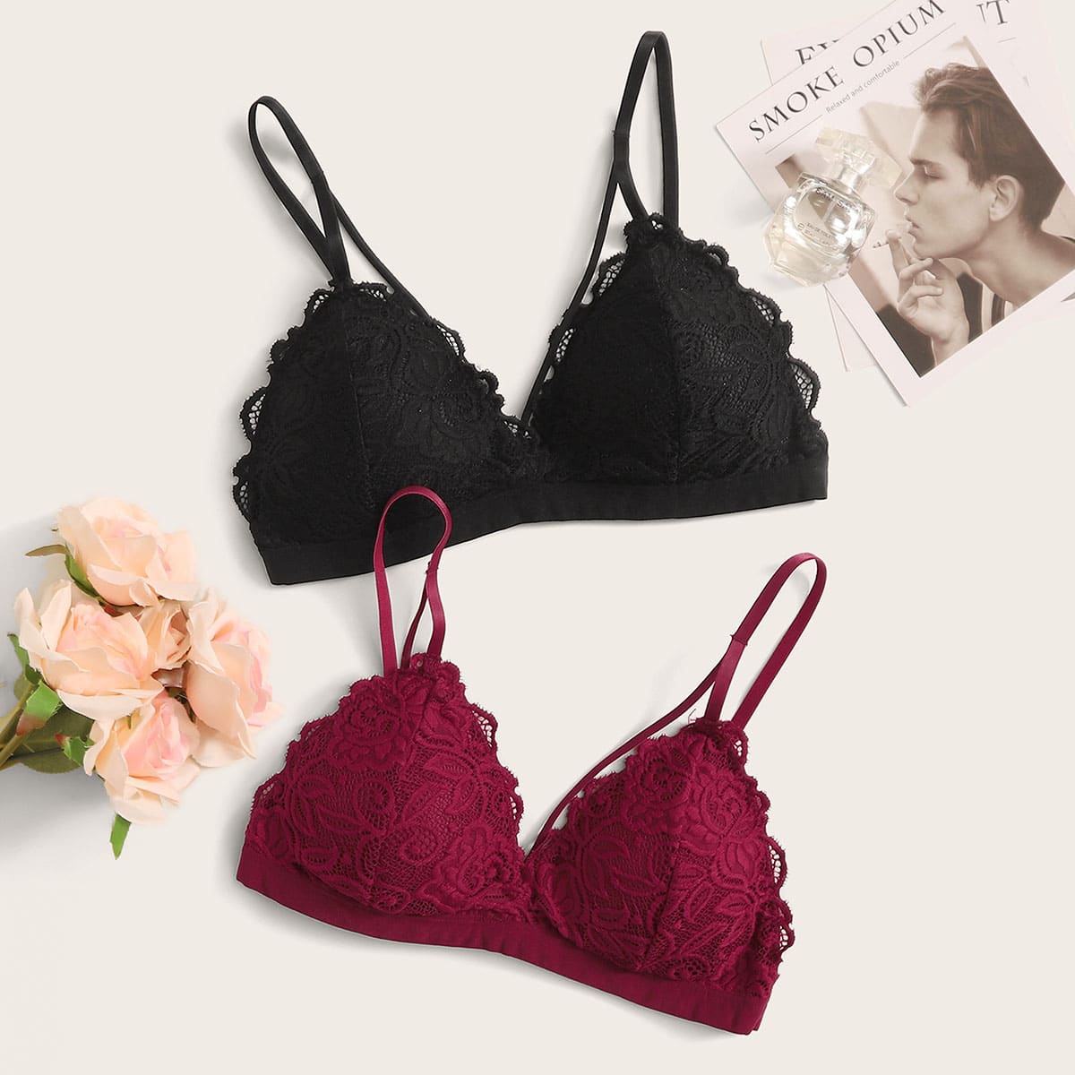 

2pack Floral Lace Bra Set, Multicolor