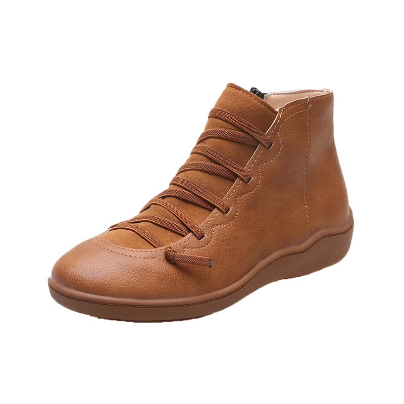 

Lace-up Decor Side Zip Ankle Boots, Brown