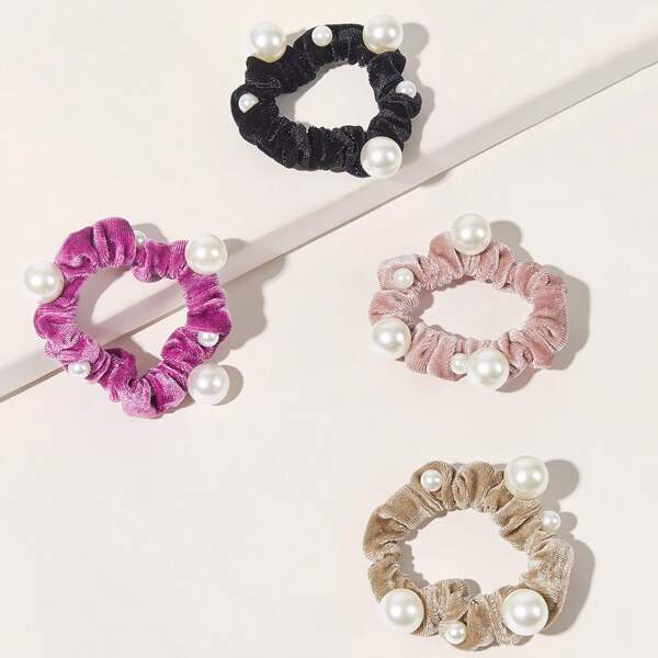 

4pcs Toddler Girls Faux Pearl Decor Scrunchie, Multicolor