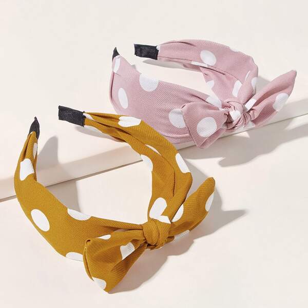 

2pcs Toddler Girls Polka Dot Pattern Headband, Multicolor