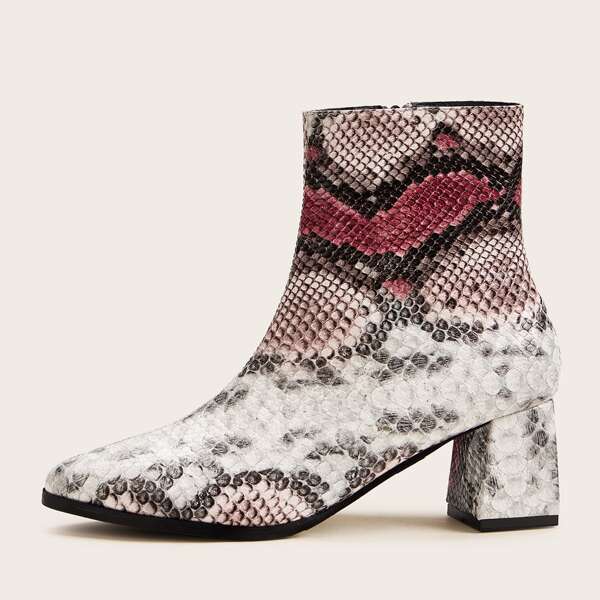 

Point Toe Snakeskin Chunky Boots, Multicolor