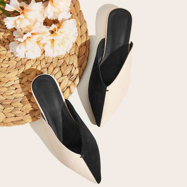 

Two Tone Point Toe Flat Mules, Multicolor