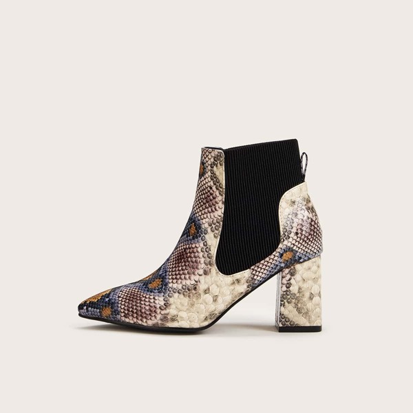 

Point Toe Snakeskin Chunky Chelsea Boots, Multicolor