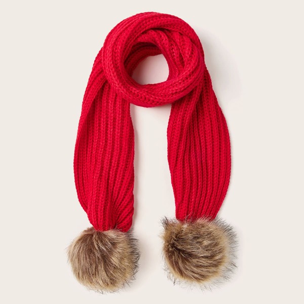 

Toddler Kids Christmas Pom Pom Decor Knit Scarf, Red