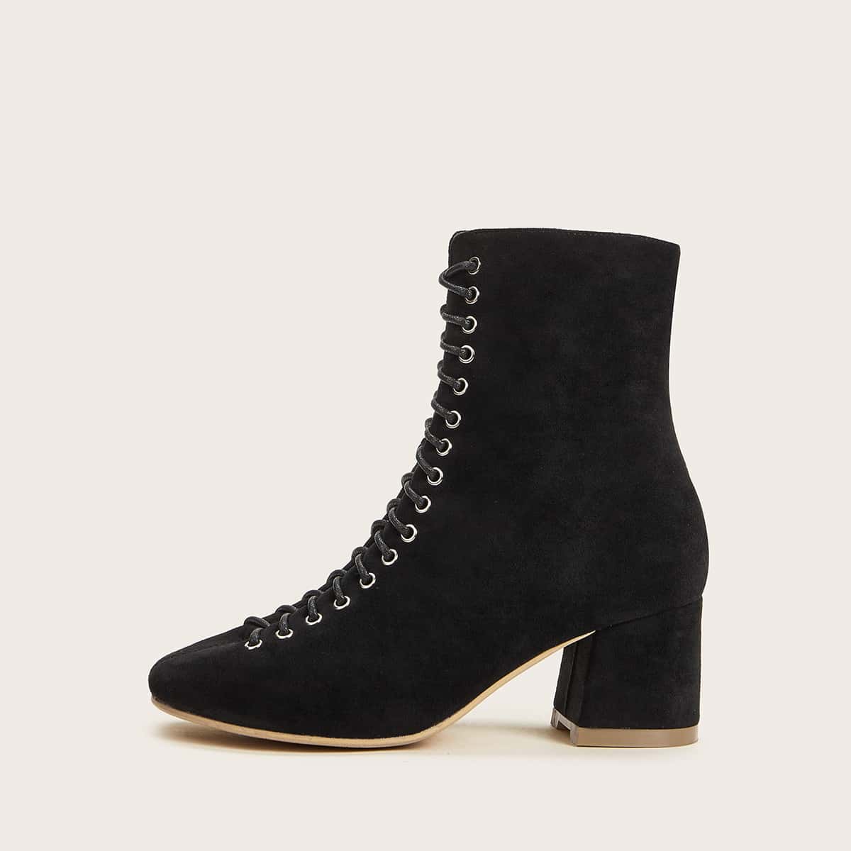 

Lace-up Front Side Zip Chunky Boots, Black
