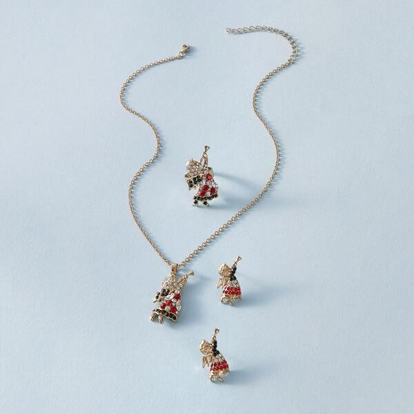 

1pc Rhinestone Design Necklace & 1pair Earrings & 1pc Ring