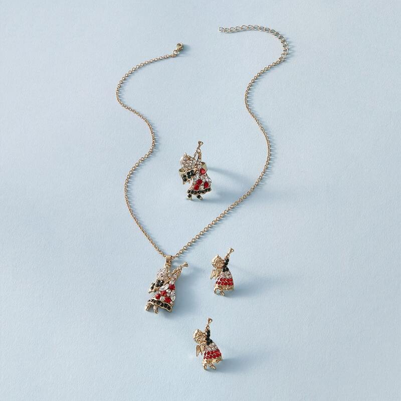 

1pc Rhinestone Design Necklace & 1pair Earrings & 1pc Ring