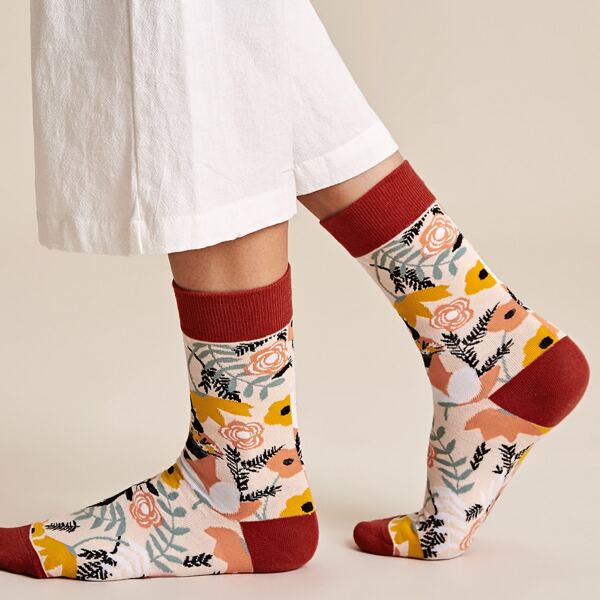 

1pair Flower Pattern Socks, Multicolor