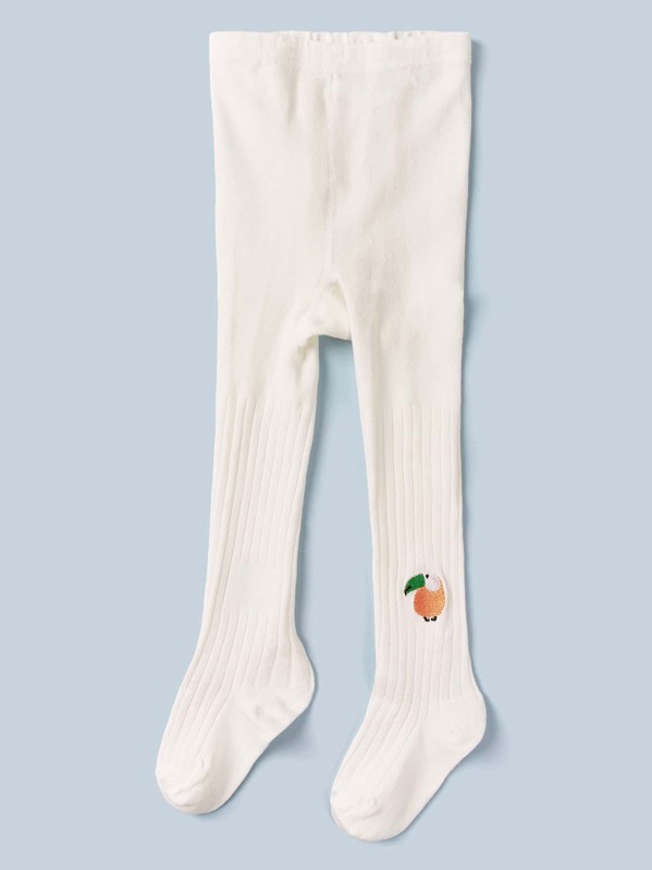

Toddler Girls Parrot Embroidery Tight, White