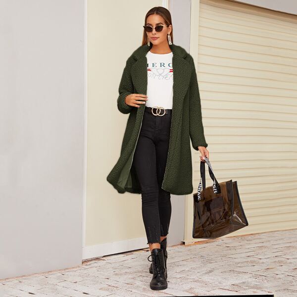 

Waterfall Open Front Teddy Coat, Green